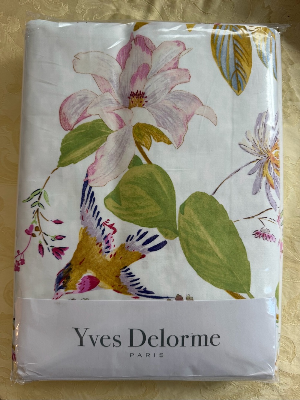 Yves Delorme Flores King Duvet Cover Luxury Floral Bird Print NWT